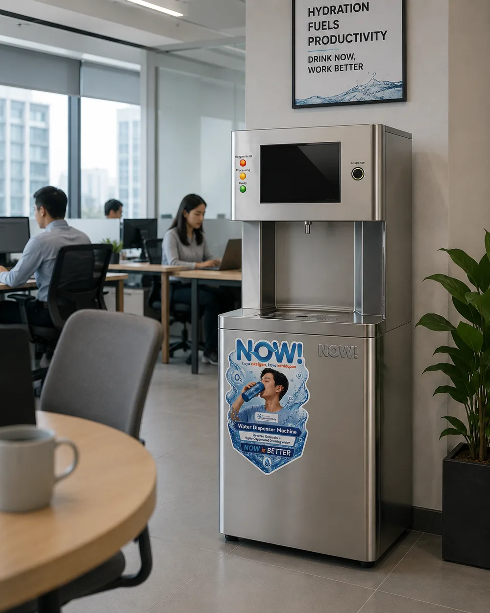 Tap Water model Dispenser terpasang di ruang kerja