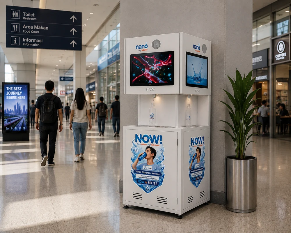 Vending machine NOW! terpasang di area publik pusat perbelanjaan