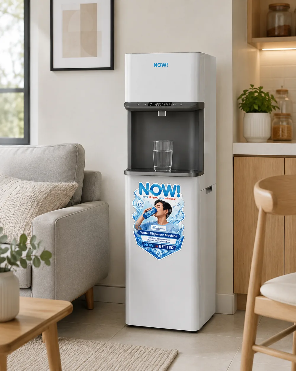 Dispenser Home Appliance terpasang di ruang keluarga